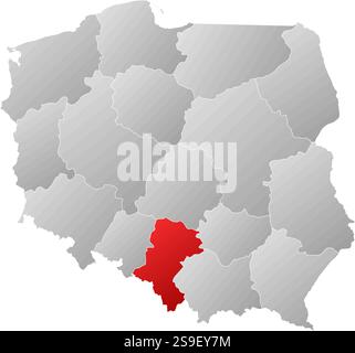 Carte de la Pologne avec les provinces, rempli d'un gradient linéaire, Silésien est mis en évidence. Illustration de Vecteur