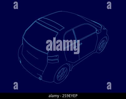 Contour de voiture bleu. La voiture est conçue pour être élégante et moderne, avec un look épuré et minimaliste. Vue isométrique Illustration de Vecteur