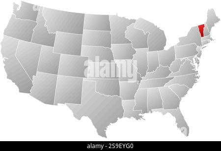 Carte des États-Unis avec les provinces, rempli d'un gradient linéaire, Vermont est mis en évidence. Illustration de Vecteur