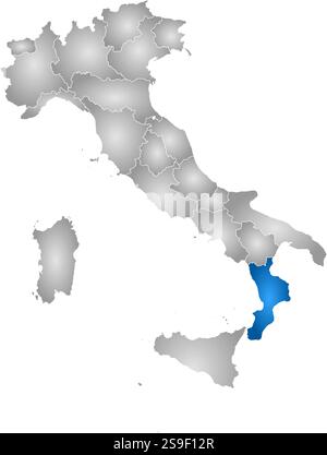 Carte de l'Italie avec les provinces, rempli d'un gradient radial, Calabre est mis en évidence. Illustration de Vecteur