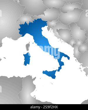 Carte de l'Italie avec les provinces et les pays voisins, rempli d'un gradient radial. Illustration de Vecteur