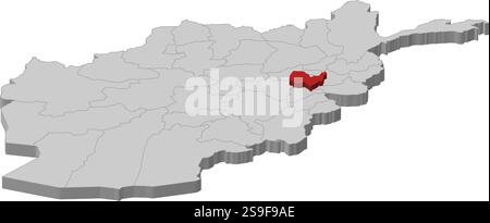 Carte de l'Afghanistan comme une pièce grise, Kaboul est surligné en rouge. Illustration de Vecteur