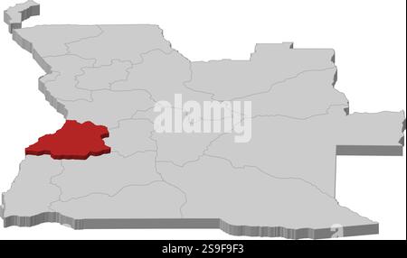 Carte de l'Angola comme une pièce grise, Benguela est surligné en rouge. Illustration de Vecteur