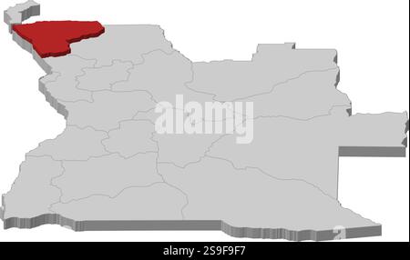 Carte de l'Angola comme une pièce grise, le Zaïre est surligné en rouge. Illustration de Vecteur