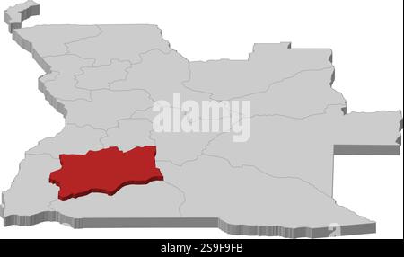 Carte de l'Angola en tant que pièce grise, Huíla est surligné en rouge. Illustration de Vecteur