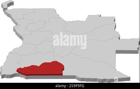 Carte de l'Angola comme une pièce grise, Cunene est surligné en rouge. Illustration de Vecteur