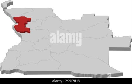 Carte de l'Angola comme une pièce grise, Bengo est surligné en rouge. Illustration de Vecteur
