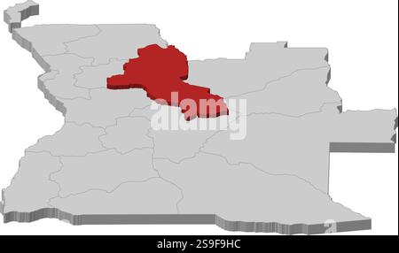 Carte de l'Angola comme une pièce grise, Malanje est surligné en rouge. Illustration de Vecteur