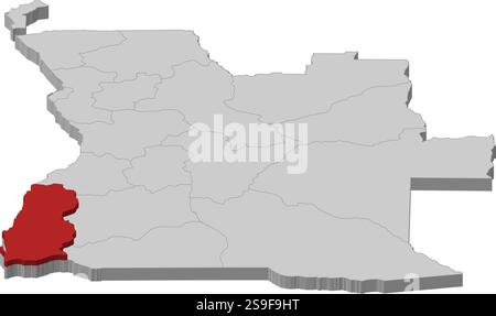 Carte de l'Angola comme une pièce grise, Namibe est surligné en rouge. Illustration de Vecteur