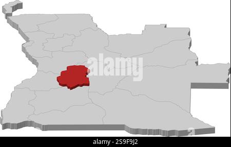 Carte de l'Angola comme une pièce grise, Huambo est surligné en rouge. Illustration de Vecteur