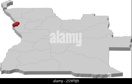 Carte de l'Angola comme une pièce grise, Luanda est surligné en rouge. Illustration de Vecteur
