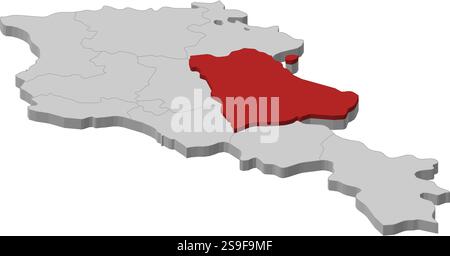 Carte de l'Arménie en tant que pièce grise, Gegharkunik est surligné en rouge. Illustration de Vecteur