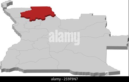 Carte de l'Angola en tant que pièce grise, Uíge est surligné en rouge. Illustration de Vecteur