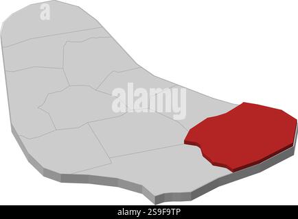 Carte de la Barbade comme une pièce grise, Saint Philippe est surligné en rouge. Illustration de Vecteur