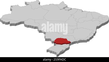Carte du Brésil comme une pièce grise., Paraná est surligné en rouge. Illustration de Vecteur
