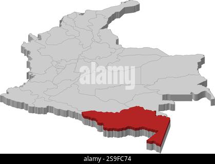 Carte de Colombie comme une pièce grise., Amazonas est surligné en rouge. Illustration de Vecteur