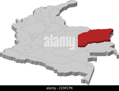Carte de la Colombie comme une pièce grise., Vichada est surligné en rouge. Illustration de Vecteur
