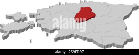 Carte de l'Estonie comme une pièce grise., Järva est surligné en rouge. Illustration de Vecteur