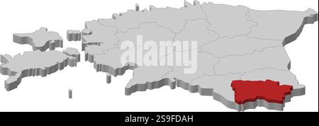 Carte de l'Estonie comme une pièce grise., Võru est surligné en rouge. Illustration de Vecteur