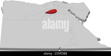 Carte de l'Egypte comme une pièce grise, Faiyum est surligné en rouge. Illustration de Vecteur