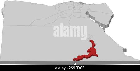 Carte de l'Egypte comme une pièce grise, Assouan est surligné en rouge. Illustration de Vecteur