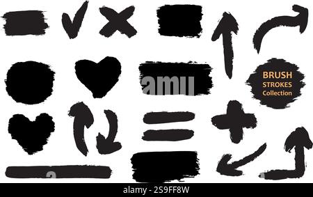 Vecteur grand ensemble de coups de pinceau différents. Éléments de conception d'art sales isolés sur fond blanc. Traits de pinceau vectoriels d'encre noire Illustration de Vecteur