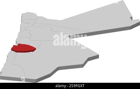 Carte de Jordanie comme une pièce grise, Tafilah est surligné en rouge. Illustration de Vecteur