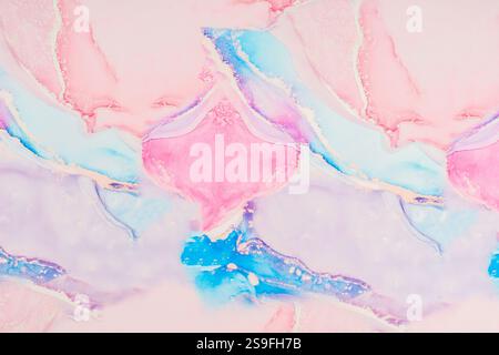 Motif en marbre rose et bleu sur textile, texture abstraite comme fond. Banque D'Images