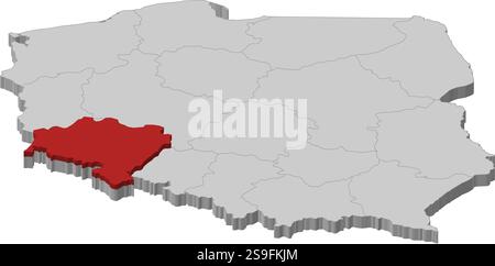 Carte de la Pologne comme une pièce grise., basse-Silésie est surlignée en rouge. Illustration de Vecteur