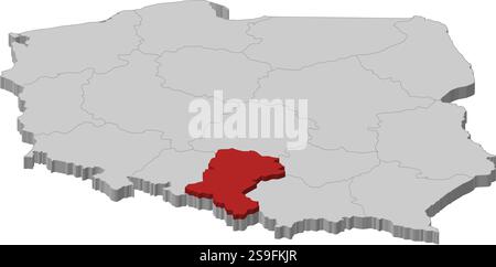 Carte de la Pologne comme une pièce grise., Silésien est surligné en rouge. Illustration de Vecteur