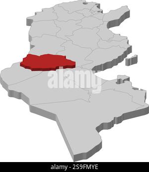Carte de la Tunisie en tant que pièce grise, Gafsa est surlignée en rouge. Illustration de Vecteur