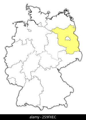 Carte de l'Allemagne avec les provinces, Brandebourg est surligné en jaune. Illustration de Vecteur