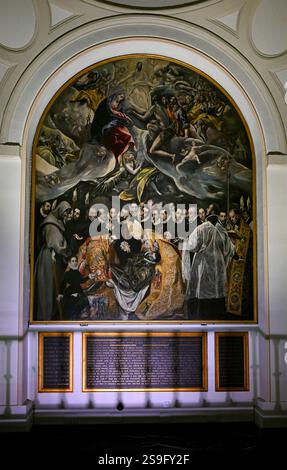 Le chef-d'œuvre d'El Greco 'L'enterrement du comte d'Orgaz' qui se trouve dans l'Iglesia de Santo Tomé, Tolède, Espagne Banque D'Images