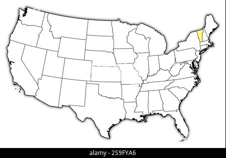 Carte des États-Unis avec les provinces, Vermont est surligné en jaune. Illustration de Vecteur