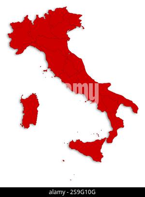 Carte de l'Italie comme une zone blanche au-dessus de son ombre. Illustration de Vecteur