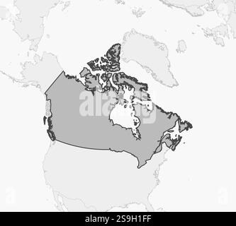 Carte du Canada et des pays voisins, le Canada est surligné en gris. Illustration de Vecteur
