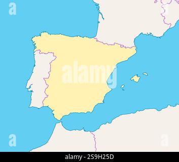 Carte de l'Espagne et des pays voisins, Espagne est mis en évidence. Illustration de Vecteur
