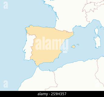 Carte de l'Espagne et des pays voisins, Espagne est mis en évidence. Illustration de Vecteur