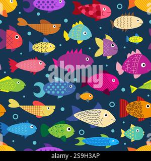 Motif de poisson sans couture. Décor textile, papier d'emballage, papier peint. Imprimé marin pour le tissu. Personnages de doodle sous-marin. Poisson rouge sous-marin. Chariot vectoriel Illustration de Vecteur