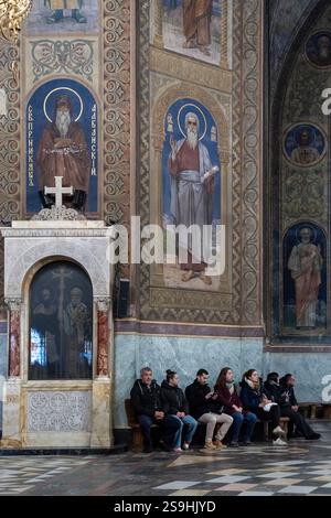 Peinture murale religieuse, cathédrale Alexandre Nevsky, Sofia, République de Bulgarie, Europe. Banque D'Images