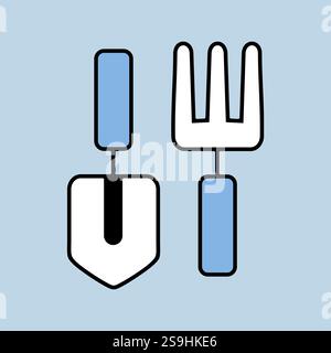 Icône vecteur de jeu d'outils de jardinage. Pelle, fourche, râteau... Symbole graphique pour l'agriculture, le jardin et les plantes site Web et les applications design, logo, app, UI Illustration de Vecteur
