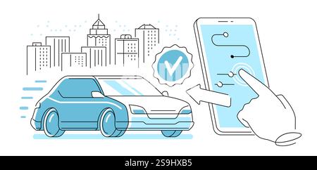Le client appelle le taxi de la ville dans l'application. Technologies numériques pour commander un trajet en voiture Illustration de Vecteur