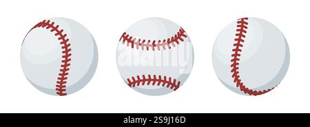 Ensemble de ballon de baseball. Ballon de baseball sportif. Icône plate. EQUIPEMENT de jeu de sport. Illustration vectorielle Illustration de Vecteur