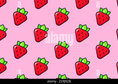 Motif vectoriel de fraise plate. Idéal pour une utilisation dans les textiles, les papiers peints, les emballages et les conceptions numériques. Illustration de Vecteur