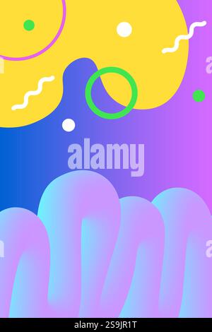 fond bleu-rose et violet coloré abstrait avec des cercles, des vagues et des zigzags dessinés à la main Illustration de Vecteur