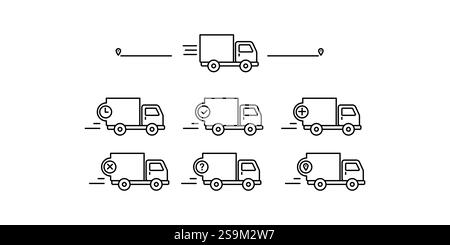 Ensemble d'icônes de camion de livraison. ollection d'icônes web linéaires simples à partir de différentes pistes de livraison. Contour vectoriel modifiable Illustration de Vecteur