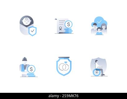 Assurance et garanties - ensemble d'icônes de style design plat Illustration de Vecteur