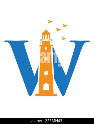 Lettre initiale W Light House logo Design modèle vectoriel Illustration de Vecteur