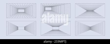 Ensemble de grilles filaires. Vue en perspective et projection Illustration de Vecteur