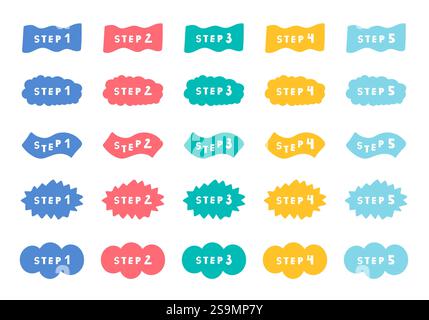 1 à 5 têtes de pas de doodle colorés Illustration de Vecteur